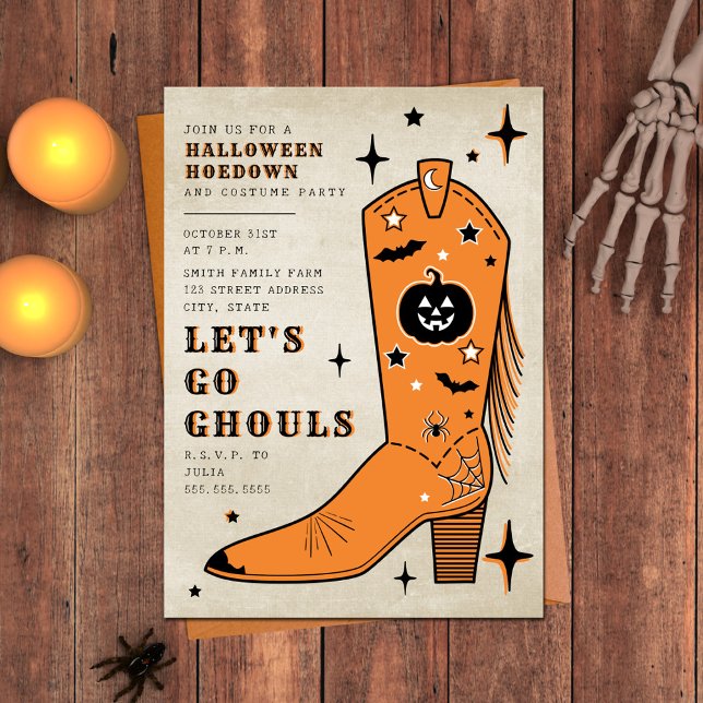 Let's Go Ghouls Halloween Hoedown Cowboy Boot Invitation (Creator Uploaded)