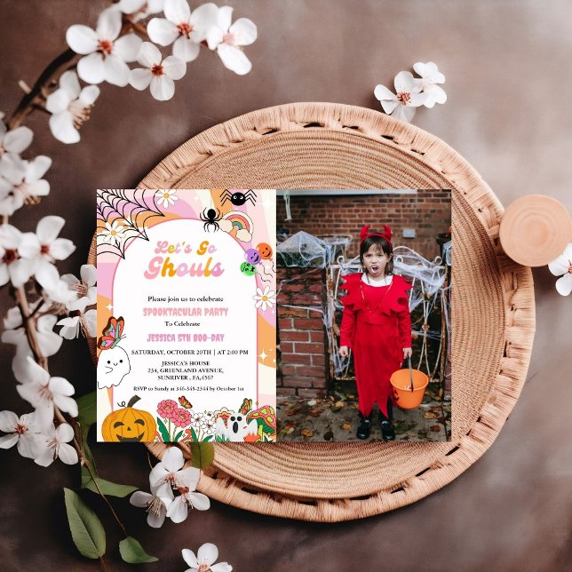 Let's Go Ghouls Halloween Retro Groovy Birthday  I Invitation (Creator Uploaded)