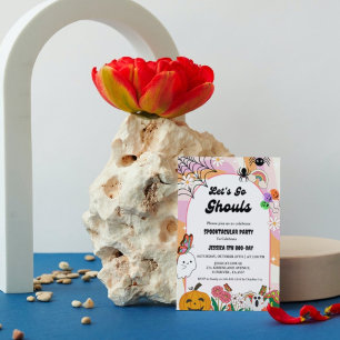 Let's Go Ghouls Halloween Retro Groovy Birthday Invitation