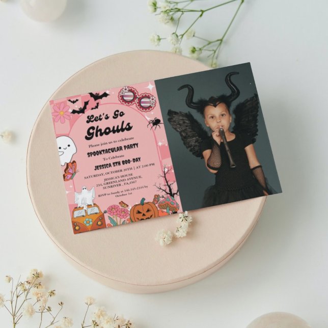 Let's Go Ghouls Halloween Retro Groovy Birthday  Invitation (Creator Uploaded)