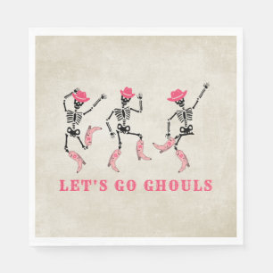 Let's Go Ghouls Halloween Skeletons Pink Cowgirl Napkin