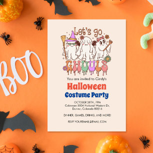 Let's Go Ghouls, Retro Cream Halloween Invitation