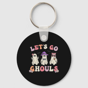 Lets Go Ghouls Retro Halloween Ghost Women Toddler Key Ring