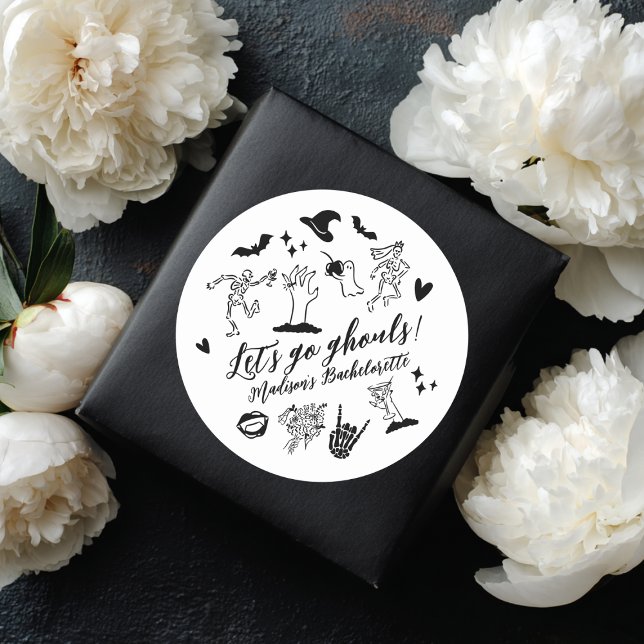 Let's Go Ghouls Spooky Whimsical Bachelorette Classic Round Sticker (Creator Uploaded)