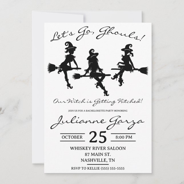 Let's Go, Ghouls! Witch Themed Bachelorette Invitation (Front)