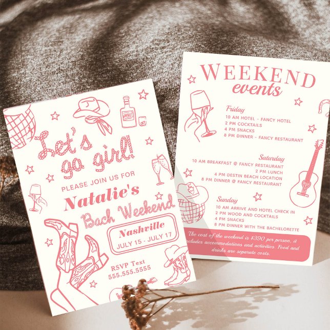 Let's Go Girl Nashville Bachelorette Itinerary Invitation (Creator Uploaded)