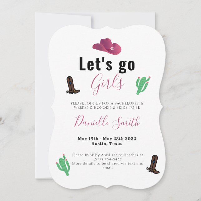 Let's Go Girls Austin Texas Cowgirl Bachelorette Invitation (Front)