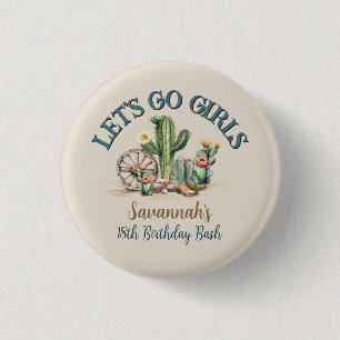 Lets Go Girls Cactus Cowgirl Rodeo Birthday Party 3 Cm Round Badge