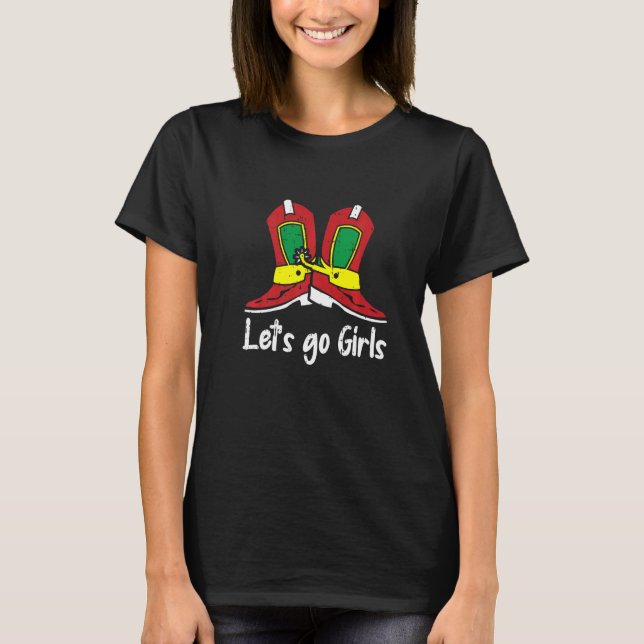 Lets Go Girls Christmas Pajama Cool Western Cowgir T-Shirt (Front)