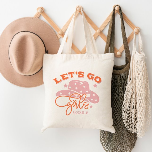 Let's Go Girls Cowboy Hat Bachelorette Custom Name Tote Bag (Creator Uploaded)