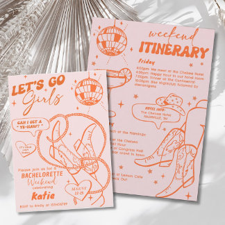 Let's Go Girls Cowgirl Disco Bachelorette Weekend Invitation