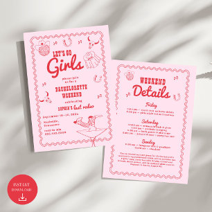 Let's Go Girls Cowgirl Pink and Red Bachelorette  Invitation