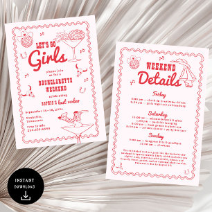 Let's Go Girls Cowgirl Red Bachelorette  Invitation