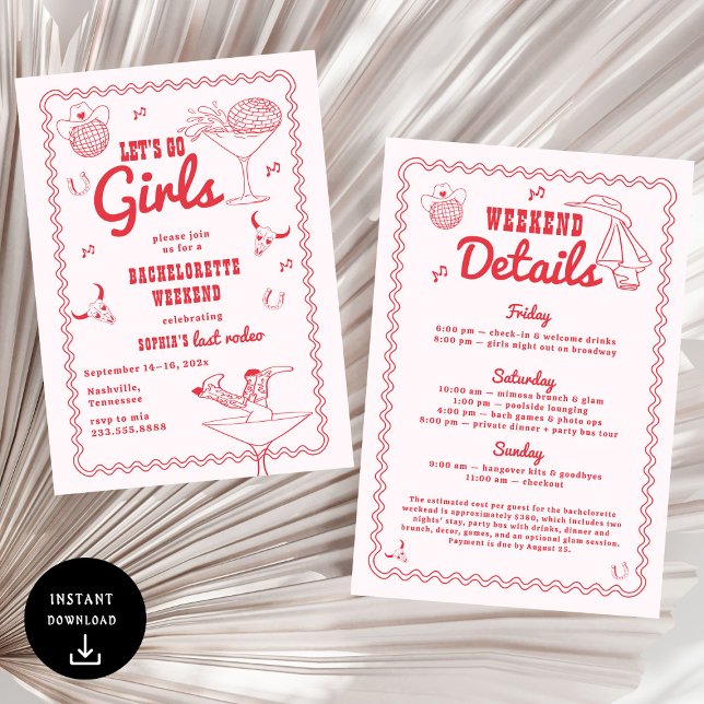 Let's Go Girls Cowgirl Red Bachelorette  Invitation (Creator Uploaded)