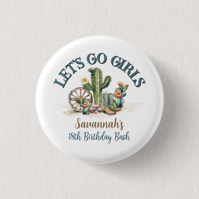 Lets Go Girls Cowgirl Rodeo Theme Birthday Party 3 Cm Round Badge (Front)
