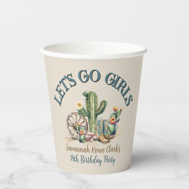 Lets Go Girls Cowgirl Western Birthday Party Paper Cups (Front)