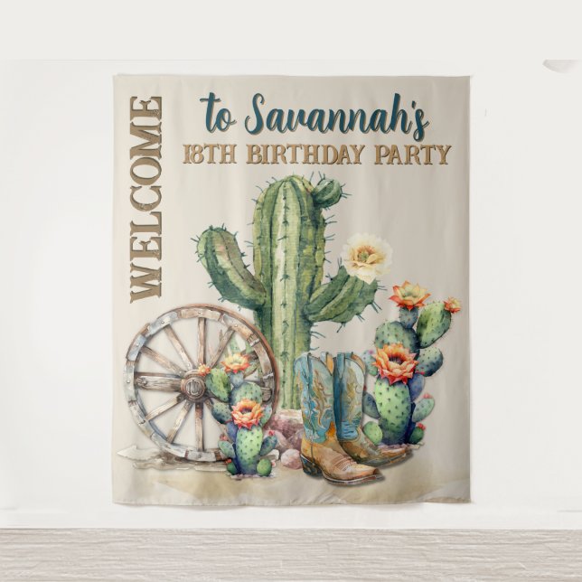 Lets Go Girls Cowgirl Western Birthday Welcome Tapestry (Front)