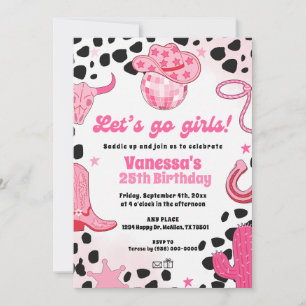 Let's go Girls Disco Cowgirl Space Rodeo Birthday Invitation