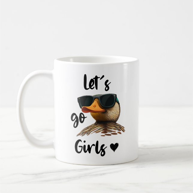 Let's Go Girls Heart Funny Duck Wearing Sunglasses Coffee Mug (Left)