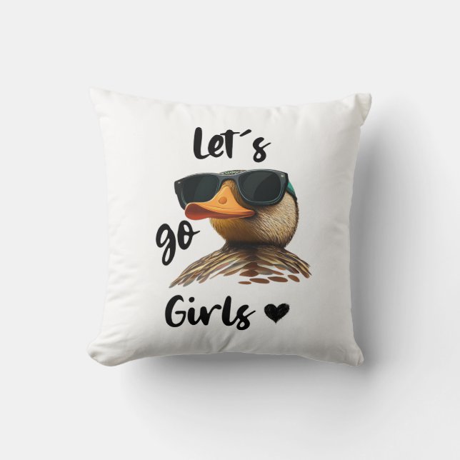 Let's Go Girls Heart Funny Duck Wearing Sunglasses Cushion (Front)
