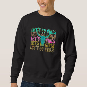 Lets Go Girls Leopard Turquoise Bull Skull Cowgirl Sweatshirt