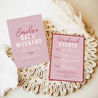 Let's Go Girls Modern Pink and Red Bachelorette Invitation