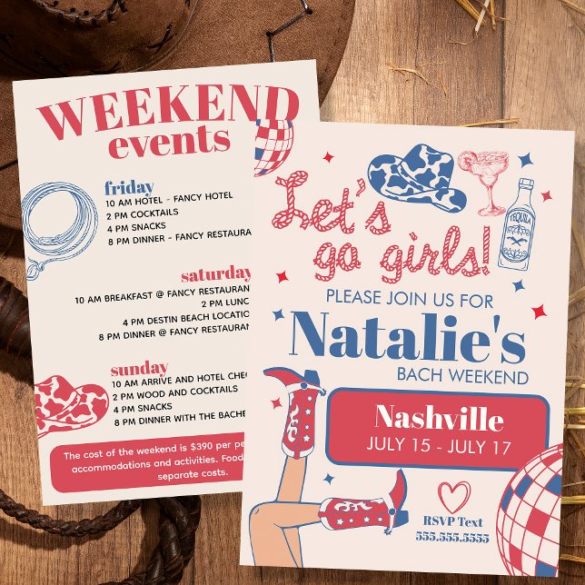 Let's Go Girls Nashville Bachelorette Itinerary Invitation (Creator Uploaded)
