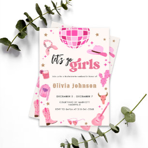 Let's Go Girls Nashville Pink Rodeo   Bachelorette Invitation