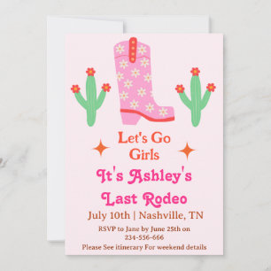Let's Go Girls Pink Cowgirl Bachelorette Party  Invitation