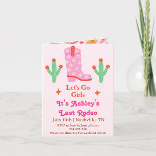 Let's Go Girls Pink Cowgirl Bachelorette Party  Invitation