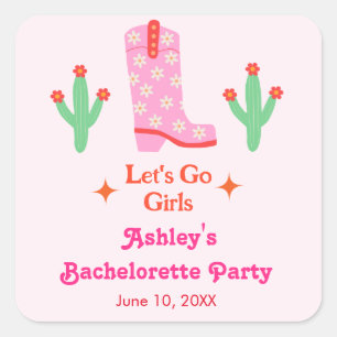 Let's Go Girls Pink Cowgirl Bachelorette Party  Square Sticker