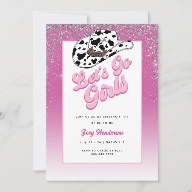 Let's Go Girls Pink Weekend Bachelorette Party Invitation (Front)