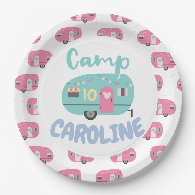 Let's Go Glamping Girly Any Age Birthday Party Paper Plate (Front)
