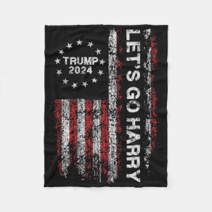 Let's Go Harry Funny Trump 2024 Us Flag Vintage Fleece Blanket