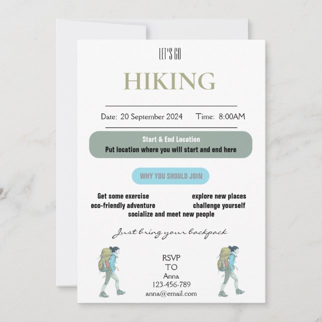 Let's Go Hiking Invitation Card (Front)