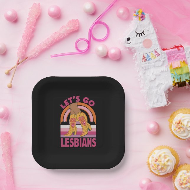Let's Go Lesbians LGBTQ Pride Month Cowgirl Paper Plate (Party)