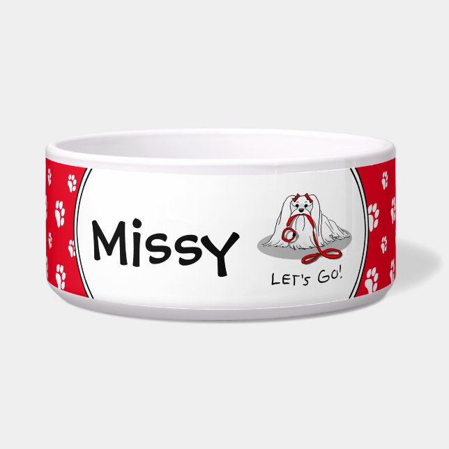 Let's Go! Maltese Dog with Red Leash - Cute (Front)