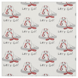 Let's Go! Maltese Dog with Red Leash - Cute Fabric