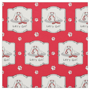 Let's Go! Maltese Dog with Red Leash - Cute Fabric