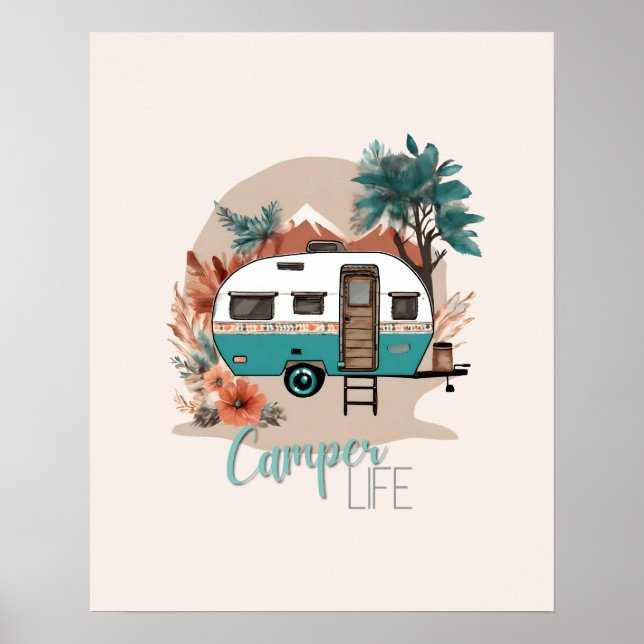 Let's Go On An Adventure Boho Camper Print (Front)