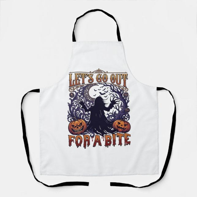 Lets Go Out Bite Ghost Pumpkins Bats Moon Apron (Front)
