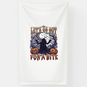 Lets Go Out Bite Ghost Pumpkins Bats Moon Banner