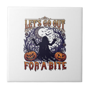 Lets Go Out Bite Ghost Pumpkins Bats Moon Ceramic Tile