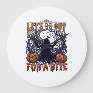 Lets Go Out Bite Ghost Pumpkins Bats Moon Large Clock