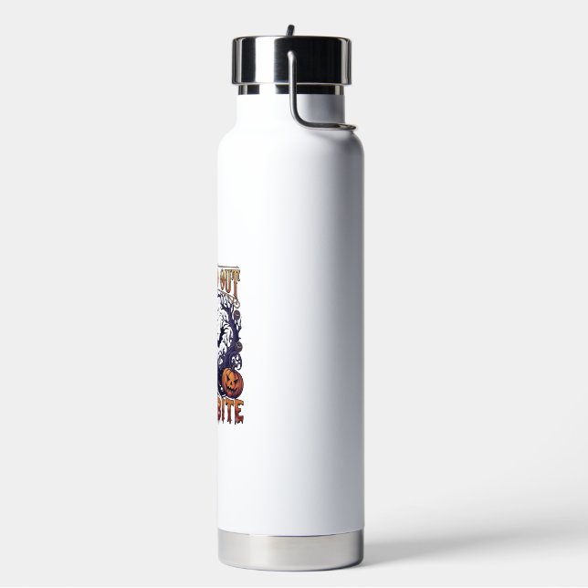 Lets Go Out Bite Ghost Pumpkins Bats Moon Water Bottle (Left)