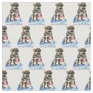 "Let's Go Running" Cute German Shepherd dog pet Fabric