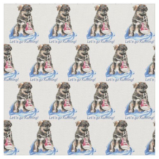 "Let's Go Running" Cute German Shepherd dog pet Fabric (Close Up)