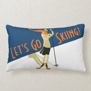 Let's Go Ski! Vintage Design Skiers Lumbar Cushion