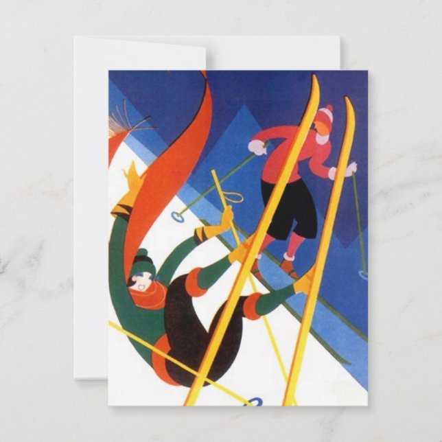 "LET'S GO SKIING" art deco style skiing Invitation (Front)