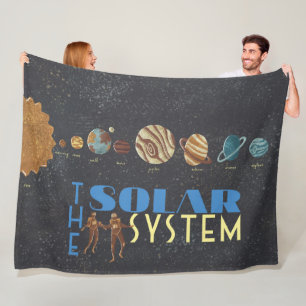 Let's Go To Space Solar System Poster Fleece Blanket